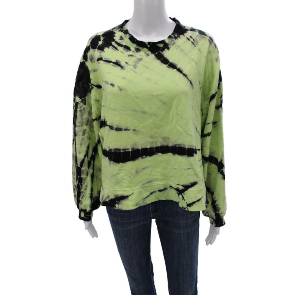Electric & Rose Womens Striped Cotton Pullover Sweatshirt Green Crew Size XS
